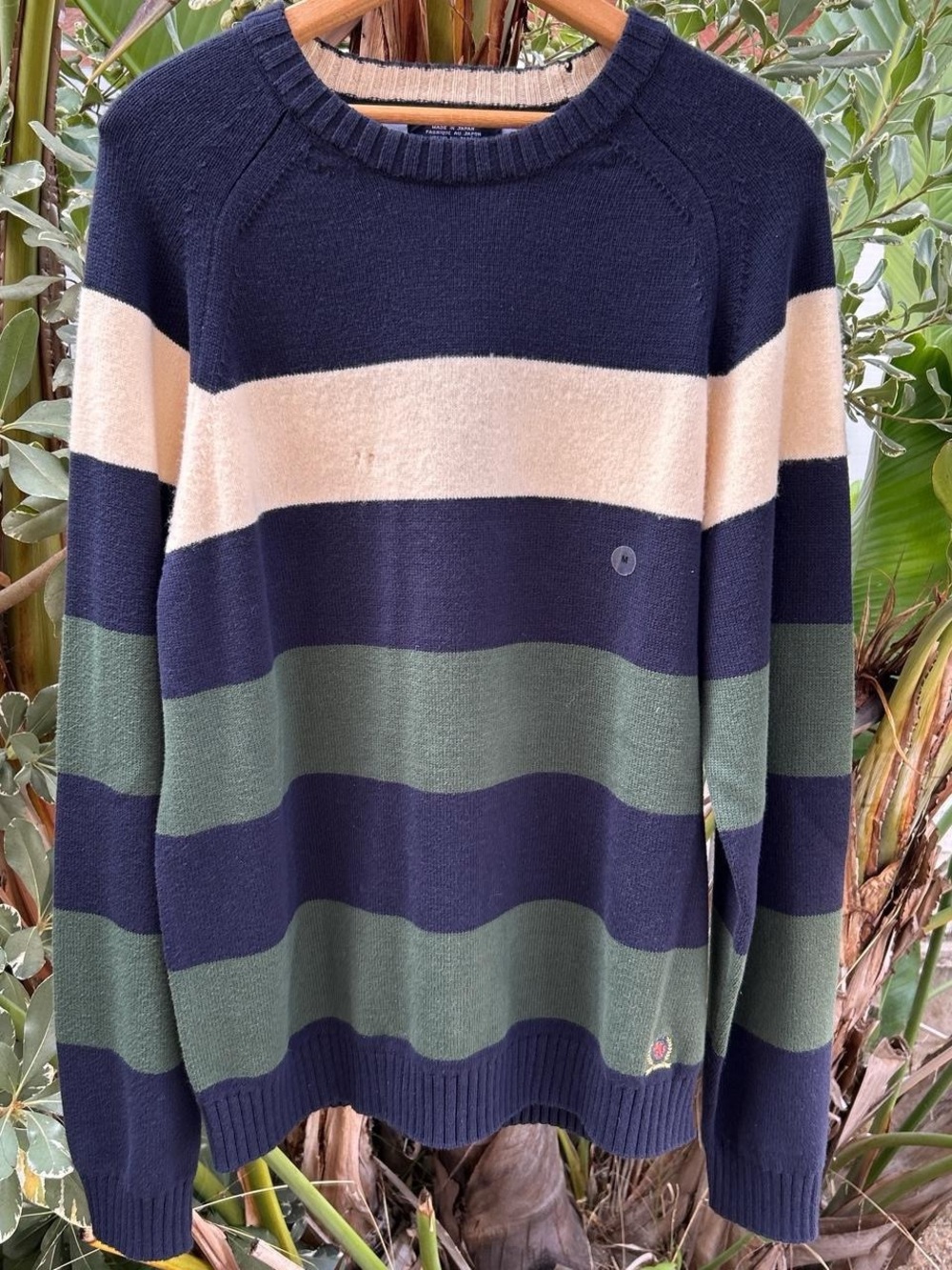 Tommy Hilfiger Mens M Striped Cotton Wool Sweater Made Japan NWT 22x28